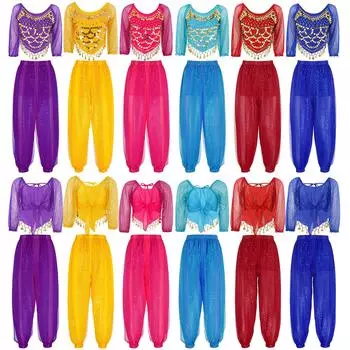 Женский костюм для танца живота, расшитый блестками шифоновый топ с шароварами, завязывающийся сзади дизайн для сценических выступлений One Size красный