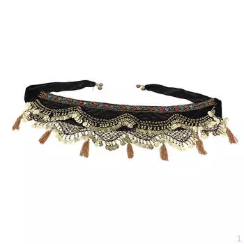 Женский костюм для танца живота, шарф с монетным поясом, тканевый костюм - черный,