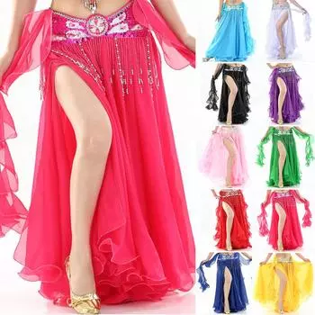 Женский костюм для танца живота, шифоновая юбка с разрезом, платье, танцовщица, юбка One Size фиолетовый