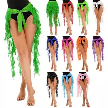 Женский костюм для танца живота со шнуровкой на бедрах, асимметричным подолом, шифоновая юбка для профессиональных танцевальных выступлений One Size белый