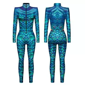Женский костюм для всего тела, костюм русалки для косплея, комбинезон с длинными рукавами, праздничный купальник, цельное боди XXXL