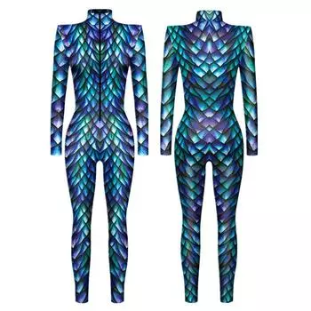 Женский костюм для всего тела, костюм русалки для косплея, комбинезон с длинными рукавами, праздничный купальник, цельное боди XXXL