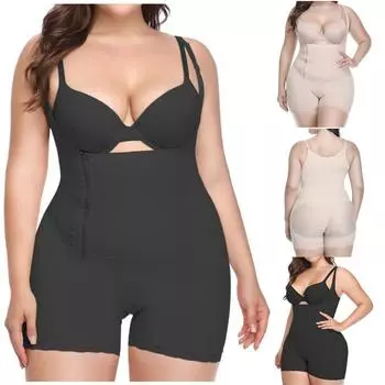 Женский костюм для всего тела с U-образным вырезом, жилет на молнии, кружевная строчка, компрессионное белье, корректирующее белье, боди L бежевый