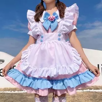 Женский костюм французской горничной Лолиты, в комплекте 4 шт., включая платье; головной убор; фартук;воротник, костюмы аниме-горничной, милые костюмы французской горничной Лолиты 4XL