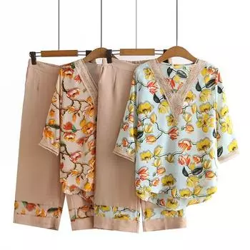 Женский костюм из 2 предметов, хлопковая футболка и брюки, хлопковый свободный повседневный летний костюм из двух предметов, топ и брюки XL