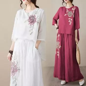 Женский костюм из 2 предметов, хлопковая футболка и брюки, хлопковый свободный повседневный летний костюм из двух предметов, топ и брюки M белый