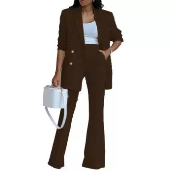 Женский костюм из 2 предметов, однотонные широкие брюки с отложным воротником, костюм из 2 предметов с длинными брюками XL чёрный