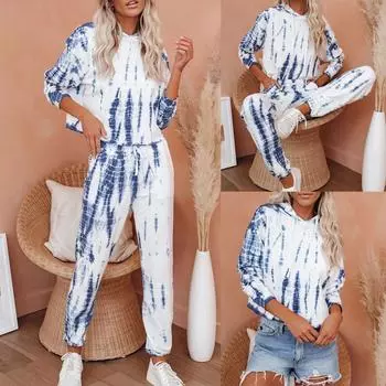 Женский костюм из 2 предметов с длинными рукавами и карманами для отдыха, домашние спортивные штаны, наборы из 2 предметов L синий