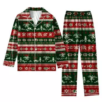 Женский костюм из 2 предметов с принтом, топ на пуговицах с длинными рукавами, широкие брюки, комплект, пижамный домашний повседневный костюм L армия зеленый