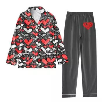 Женский костюм из 2 предметов с принтом, топ на пуговицах с длинными рукавами, широкие брюки, комплект, пижамный домашний повседневный костюм L армия зеленый