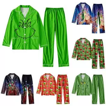Женский костюм из 2 предметов с принтом, топ на пуговицах с длинными рукавами, широкие брюки, комплект, пижамный домашний повседневный костюм XXXL армия зеленый