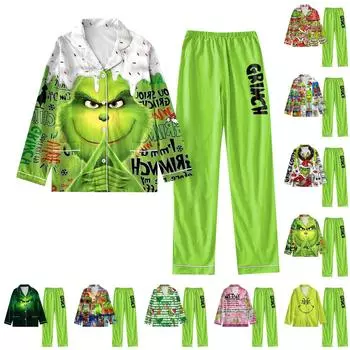 Женский костюм из 2 предметов с принтом, топ на пуговицах с длинными рукавами, широкие брюки, комплект, пижамный домашний повседневный костюм XL