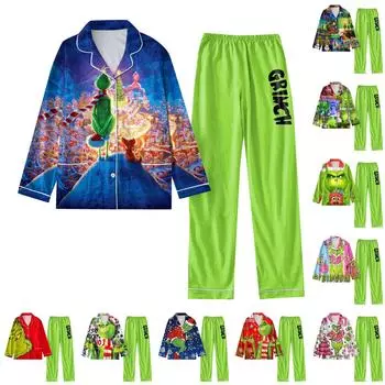 Женский костюм из 2 предметов с принтом, топ на пуговицах с длинными рукавами, широкие брюки, комплект, пижамный домашний повседневный костюм XL