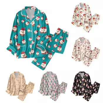 Женский костюм из 2 предметов с принтом, топ на пуговицах с длинными рукавами, широкие брюки, комплект, пижамный домашний повседневный костюм L бежевый