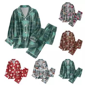 Женский костюм из 2 предметов с принтом, топ на пуговицах с длинными рукавами, широкие брюки, комплект, пижамный домашний повседневный костюм L армия зеленый