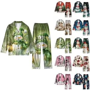 Женский костюм из 2 предметов с принтом, топ на пуговицах с длинными рукавами, широкие брюки, комплект, пижамный домашний повседневный костюм L бежевый