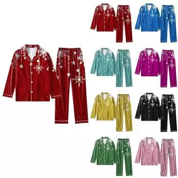 Женский костюм из 2 предметов с принтом, топ на пуговицах с длинными рукавами, широкие брюки, комплект, пижамный домашний повседневный костюм L чёрный