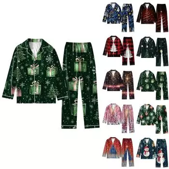 Женский костюм из 2 предметов с принтом, топ на пуговицах с длинными рукавами, широкие брюки, комплект, пижамный домашний повседневный костюм L армия зеленый