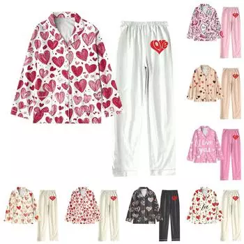 Женский костюм из 2 предметов с принтом, топ на пуговицах с длинными рукавами, широкие брюки, комплект, пижамный домашний повседневный костюм S хаки