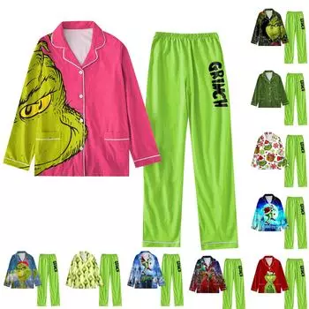 Женский костюм из 2 предметов с принтом, топ на пуговицах с длинными рукавами, широкие брюки, комплект, пижамный домашний повседневный костюм XXL красный