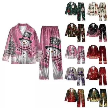 Женский костюм из 2 предметов с принтом, топ на пуговицах с длинными рукавами, широкие брюки, комплект, пижамный домашний повседневный костюм L армия зеленый