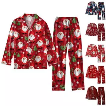 Женский костюм из 2 предметов с принтом, топ на пуговицах с длинными рукавами, широкие брюки, комплект, пижамный домашний повседневный костюм XXXL киноварь