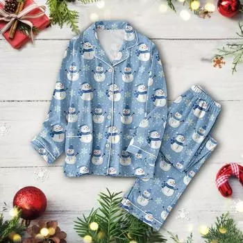 Женский костюм из 2 предметов с принтом, топ на пуговицах с длинными рукавами, широкие брюки, комплект, пижамный домашний повседневный костюм S