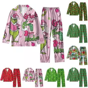 Женский костюм из 2 предметов с принтом, топ на пуговицах с длинными рукавами, широкие брюки, комплект, пижамный домашний повседневный костюм XXXL розовый