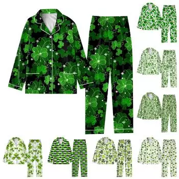 Женский костюм из 2 предметов с принтом, топ на пуговицах с длинными рукавами, широкие брюки, комплект, пижамный домашний повседневный костюм S