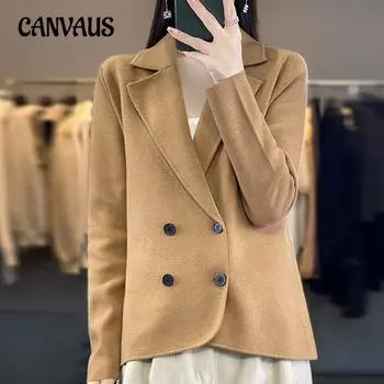 Женский костюм кардиган темперамент однотонный топы осень длинный рукав мода куртка старение повседневный шик M серый