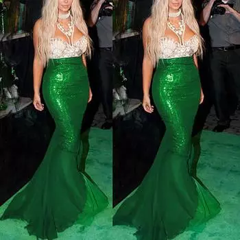 Женский костюм, макси-юбка с блестками, косплей, вечернее платье на Хэллоуин S зелёный