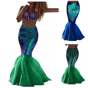 Женский костюм, макси-юбка с блестками, косплей, вечернее платье на Хэллоуин XL зелёный