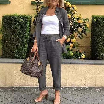 Женский костюм, модный свободный топ с длинным рукавом, повседневный однотонный длинный спортивный костюм, длинные брюки, большие размеры XXXXXL белый