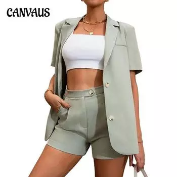 Женский костюм, модный темпераментный костюм, однотонный костюм, шорты с высокой талией, комплект из двух предметов S белый