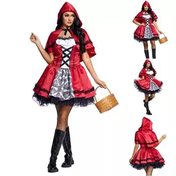 Женский костюм на Хэллоуин, косплей, бал, вечерние, с капюшоном, повязка, шаль, платье, костюм XL красный