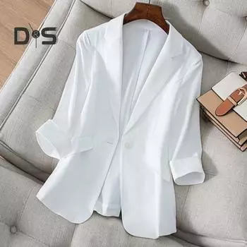 Женский костюм Пальто Блейзер Сплошной цвет Прямой против морщин с лацканами и воротником с одной пуговицей Кардиган с рукавами три четверти OL Стиль Формальный бизнес L синий