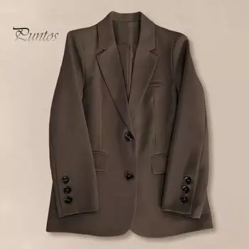 Женский костюм, пальто, лацканы, длинные рукава, карманы с клапанами, пиджак на двух пуговицах, однотонная Свободная рабочая верхняя одежда M белый