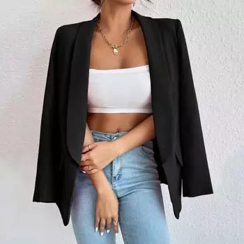 Женский костюм, пальто, однотонный деловой костюм с длинным рукавом, пальто с лацканами, весна-осень, открытые карманы с клапанами S розы красного