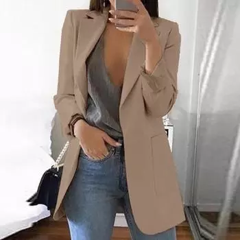 Женский костюм, пальто с лацканами, длинный рукав с открытой передней частью, пиджак с карманами, приталенный однотонный костюм L оранжевый