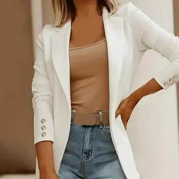 Женский костюм, пальто с лацканами, длинный рукав, открытая передняя часть, однотонное платье, пальто, деловая повседневная куртка, офисная одежда, верхняя одежда M серый