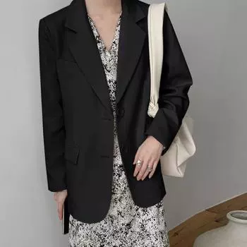 Женский костюм, пальто с лацканами, длинный рукав, однобортный костюм, куртка с клапанами и карманами, однотонный, свободный крой, деловой костюм M белый