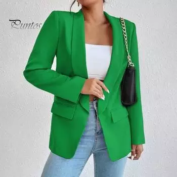 Женский костюм, пальто с лацканами, длинный рукав, открытая передняя расстегнутая планка, пиджак, однотонная свободная деловая верхняя одежда L зелёный