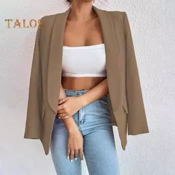 Женский костюм, пальто с лацканами, длинный рукав, открытая передняя расстегнутая планка, пиджак, однотонная свободная деловая верхняя одежда L зелёный