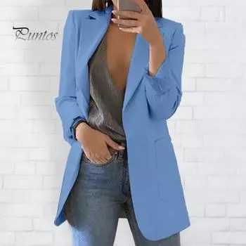 Женский костюм, пальто с лацканами, длинным рукавом, открытой передней частью, пиджак с карманами, облегающий однотонный деловой офисный женский пиджак M хаки