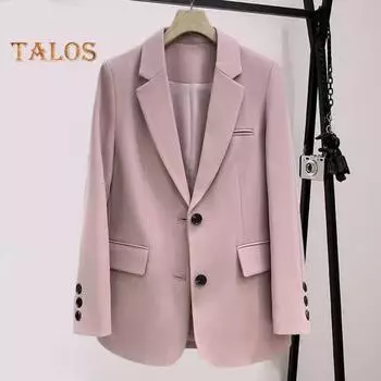 Женский костюм, пальто с лацканами, длинными рукавами, карманами с клапанами, пиджак, однобортное однобортное рабочее пальто с подкладкой, офисная женская верхняя одежда M белый