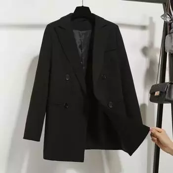Женский костюм, пальто с лацканами, длинными рукавами, карманами с клапанами, пиджак, однобортный дизайн с разрезом сзади, однотонная деловая верхняя одежда 3XL чёрный