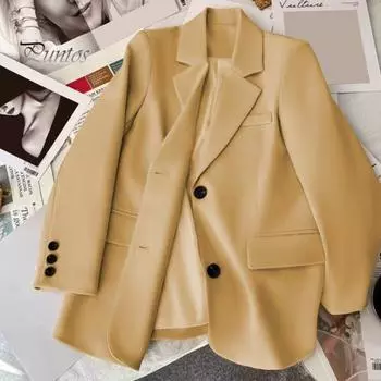 Женский костюм, пальто с лацканами, длинными рукавами, карманами с клапанами, пиджак, однобортный дизайн с разрезом сзади, однотонная деловая верхняя одежда M жёлтый