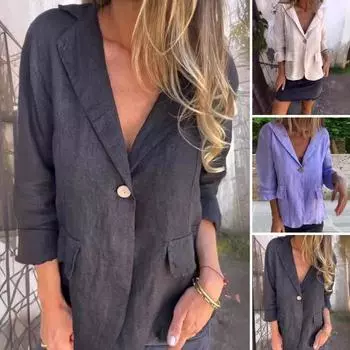 Женский костюм, пальто с лацканами и длинными рукавами, карманы с клапанами, пиджак, сплошной цвет, свободная работа на одной пуговице M хаки