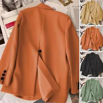 Женский костюм, пальто с лацканами и длинными рукавами, карманы с клапанами, пиджак, однобортный дизайн с разрезом сзади, сплошной цвет 3XL чёрный