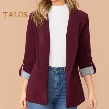 Женский костюм, пальто с лацканами, рукав 3/4, однотонный пиджак, однотонная куртка с застежкой на пуговицы, карманы, дизайнерский костюм, верхняя одежда, рабочая одежда L чёрный